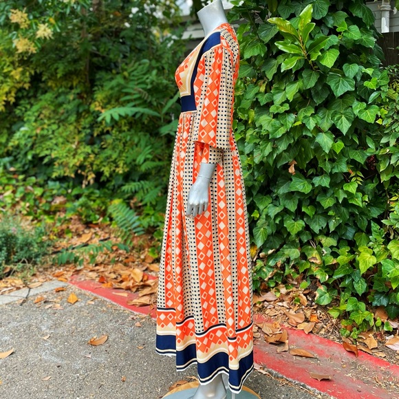 1970s Jane Martin Geometric Peasant Style Maxi Dress - Picture 2 of 7